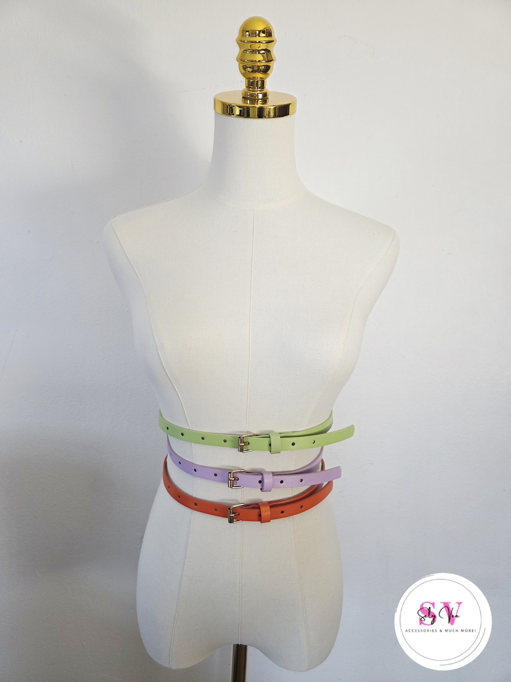 Set of 3 belts in green, purple, and orange